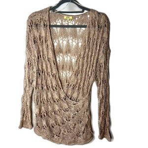 New Kori Woman’s Crochet Knit Surplice Top size L Coquette